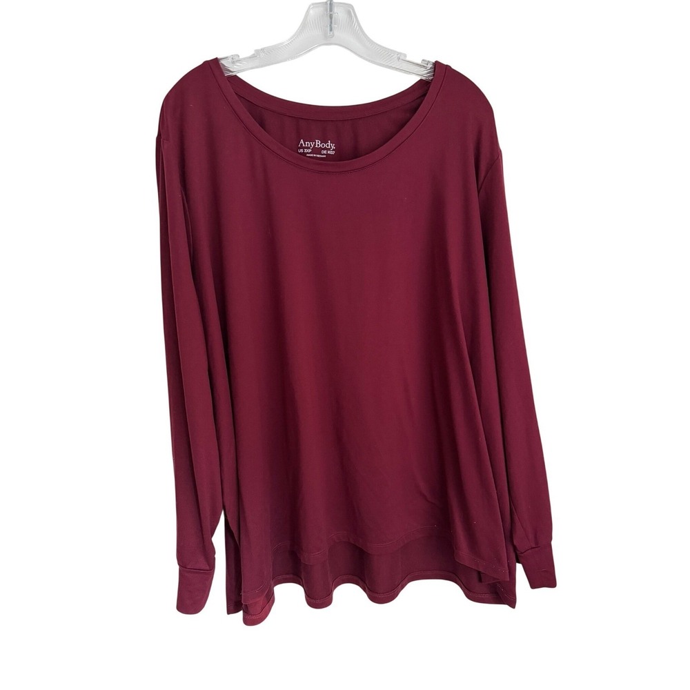AnyBody Burgundy Long Sleeve Scoop Neck Loungewear Top 3XP Plus Petite